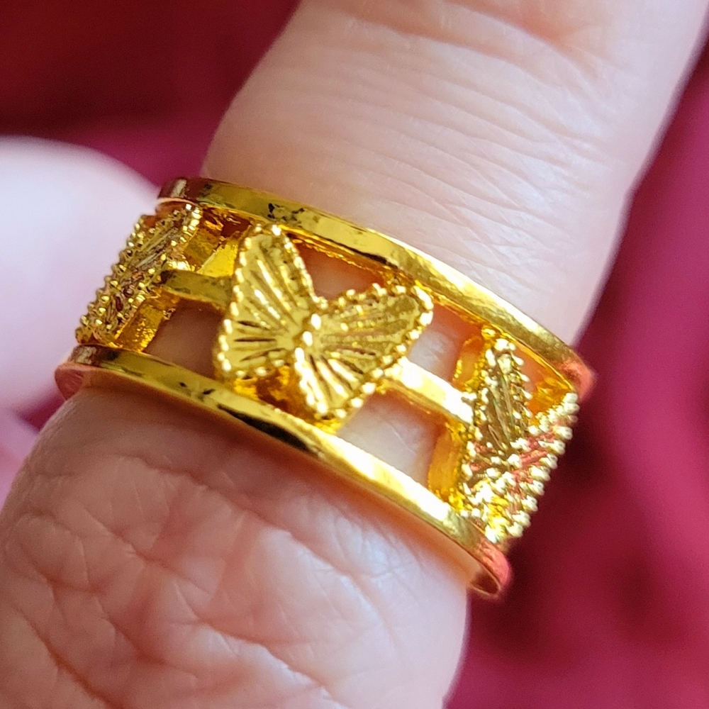 Golden Butterfly Row Gold Ring Adjustable Band One Size Fits All